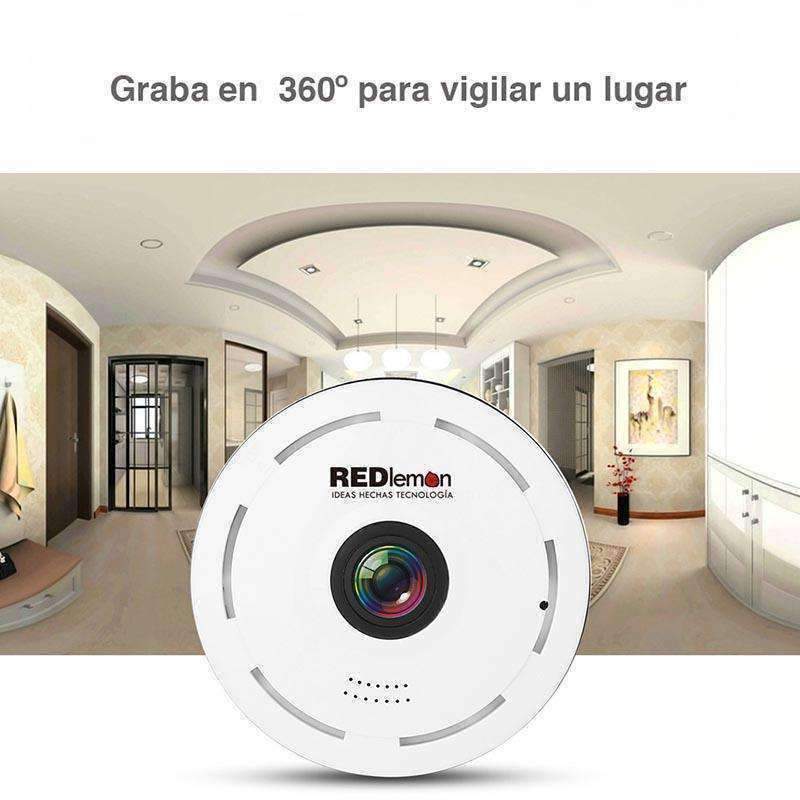 Cámara de Seguridad WiFi HD 360°, Visión Nocturna, Compatible con IOS Y Android Red Lemon