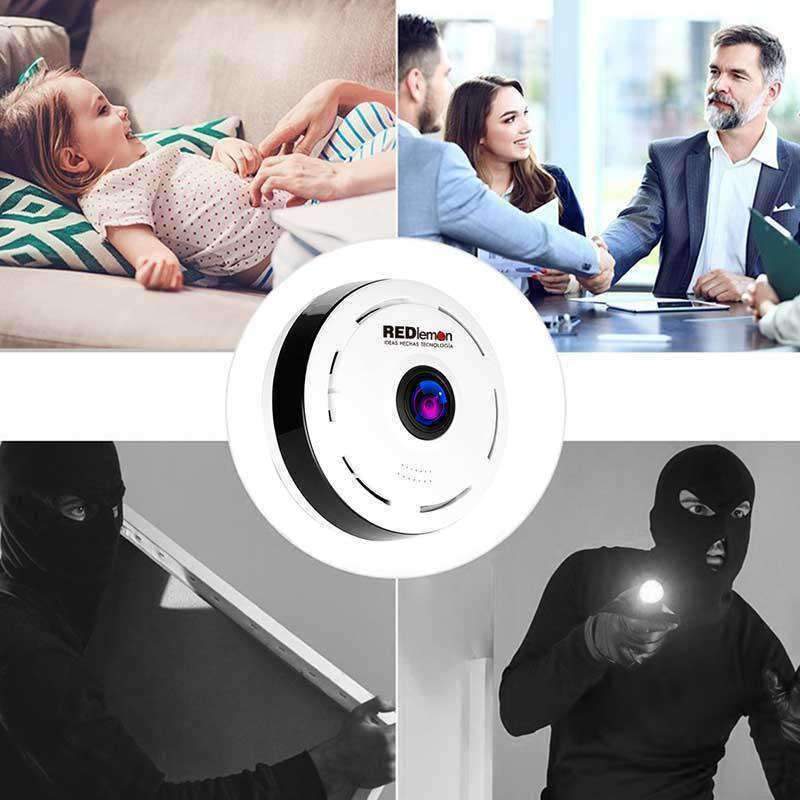 Cámara de Seguridad WiFi HD 360°, Visión Nocturna, Compatible con IOS Y Android Red Lemon