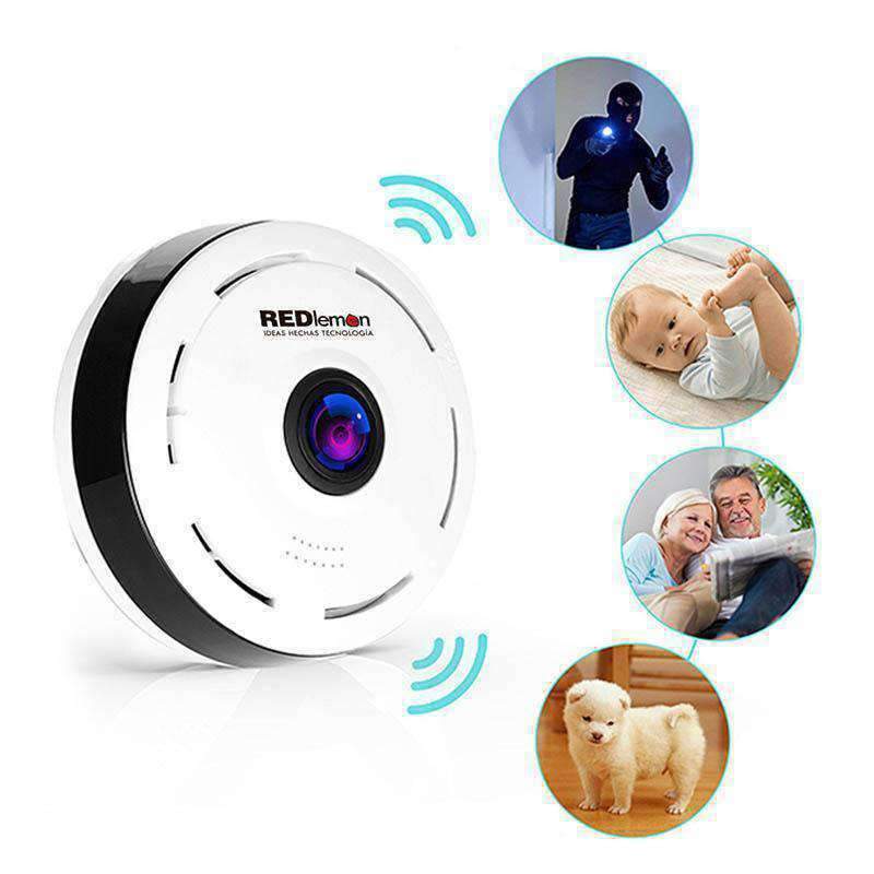 Cámara de Seguridad WiFi HD 360°, Visión Nocturna, Compatible con IOS Y Android Red Lemon