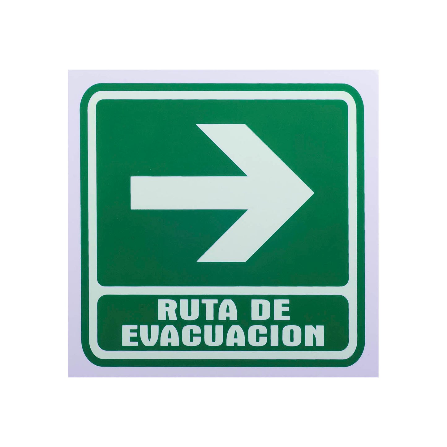 Señalamiento de Estireno Fotoluminiscente Ruta de Evacuación Derecha (20 x 20)