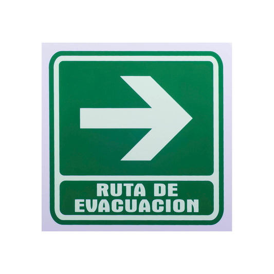 Señalamiento de Estireno Fotoluminiscente Ruta de Evacuación Derecha (20 x 20)