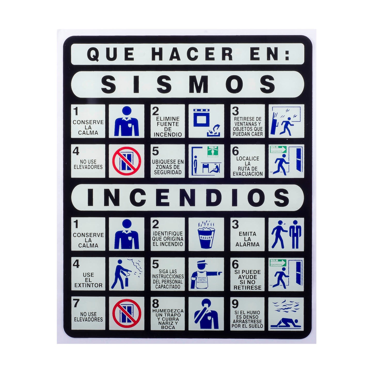 Señalamiento de Acrílico Incendio y Sismo (25 x 30)