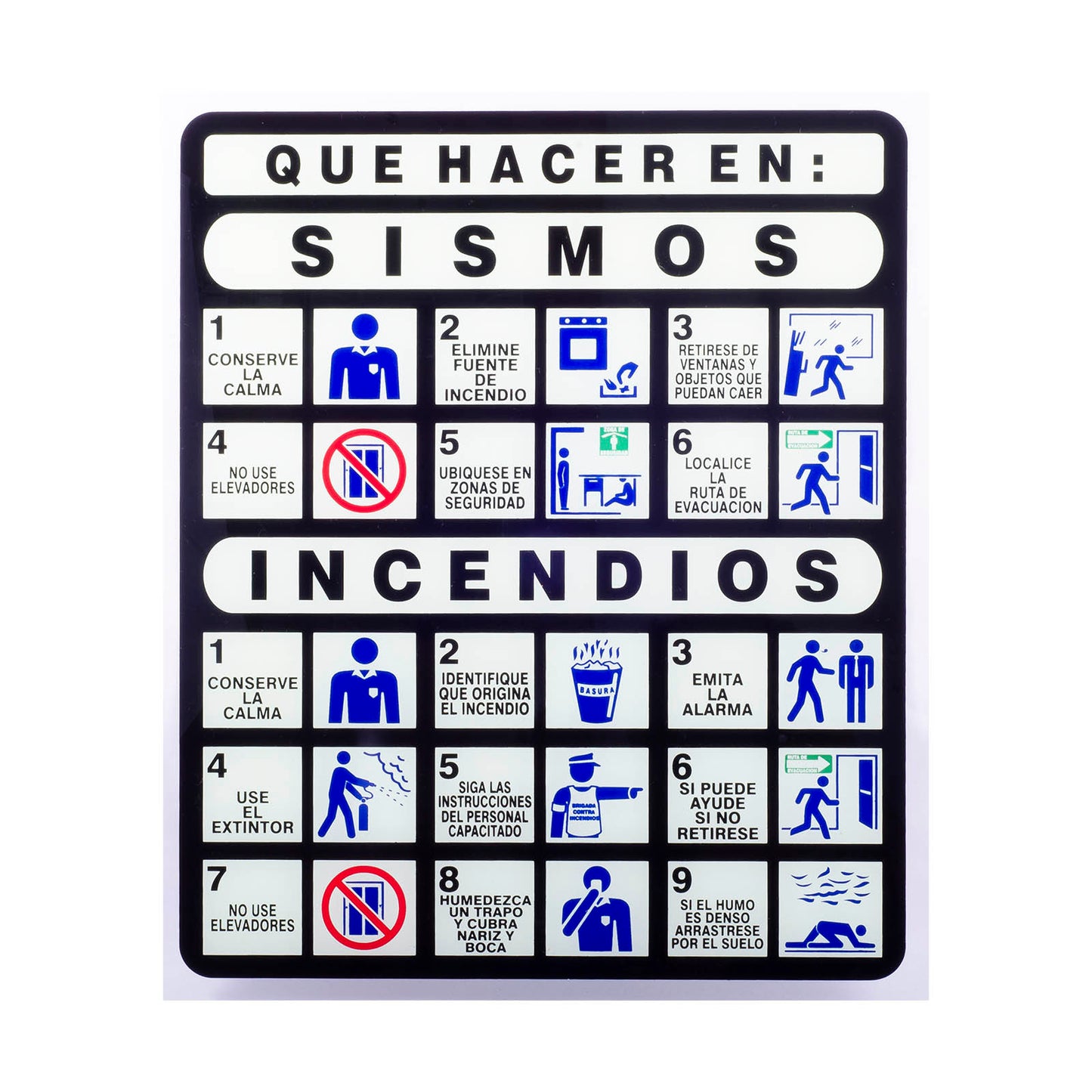 Señalamiento de Acrílico Incendio y Sismo (34 x 40)