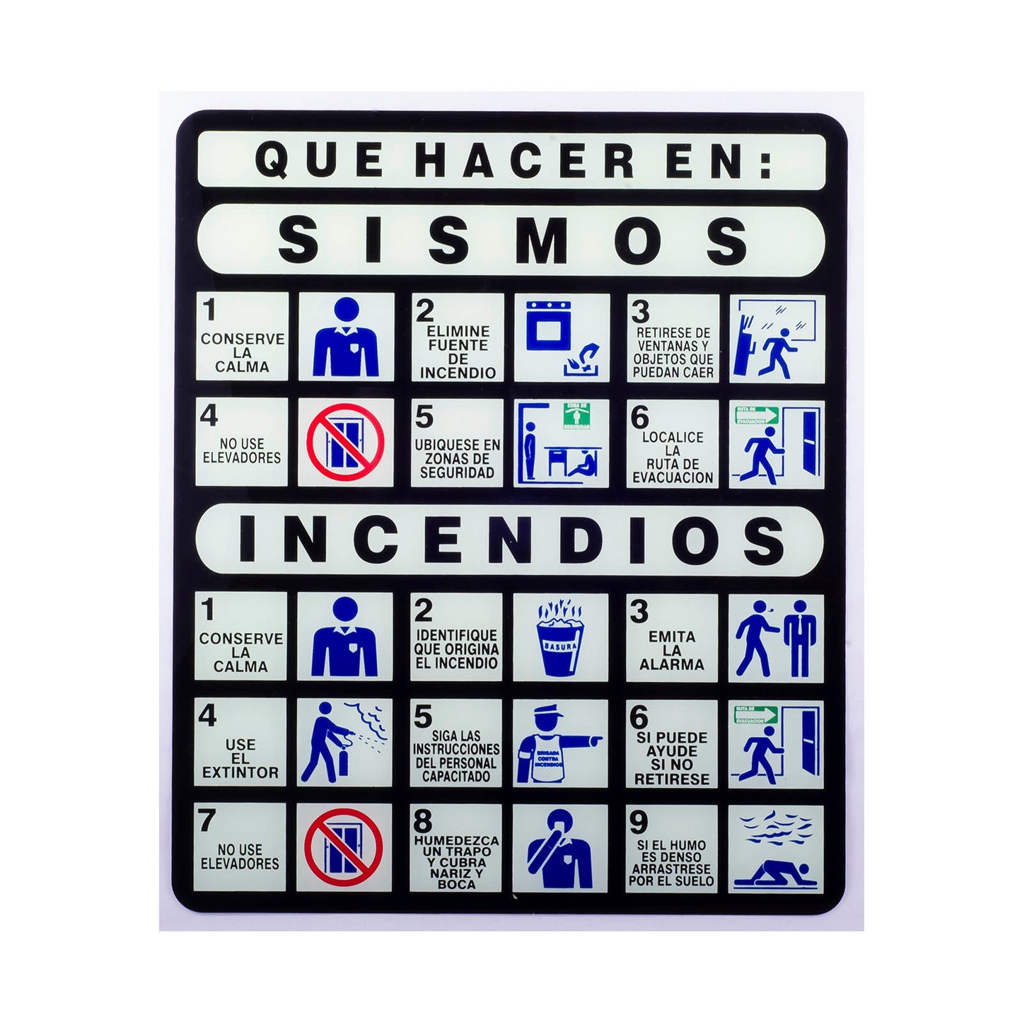 Señalamiento Fotoluminiscente de Incendio y Sismo (25 x 30)