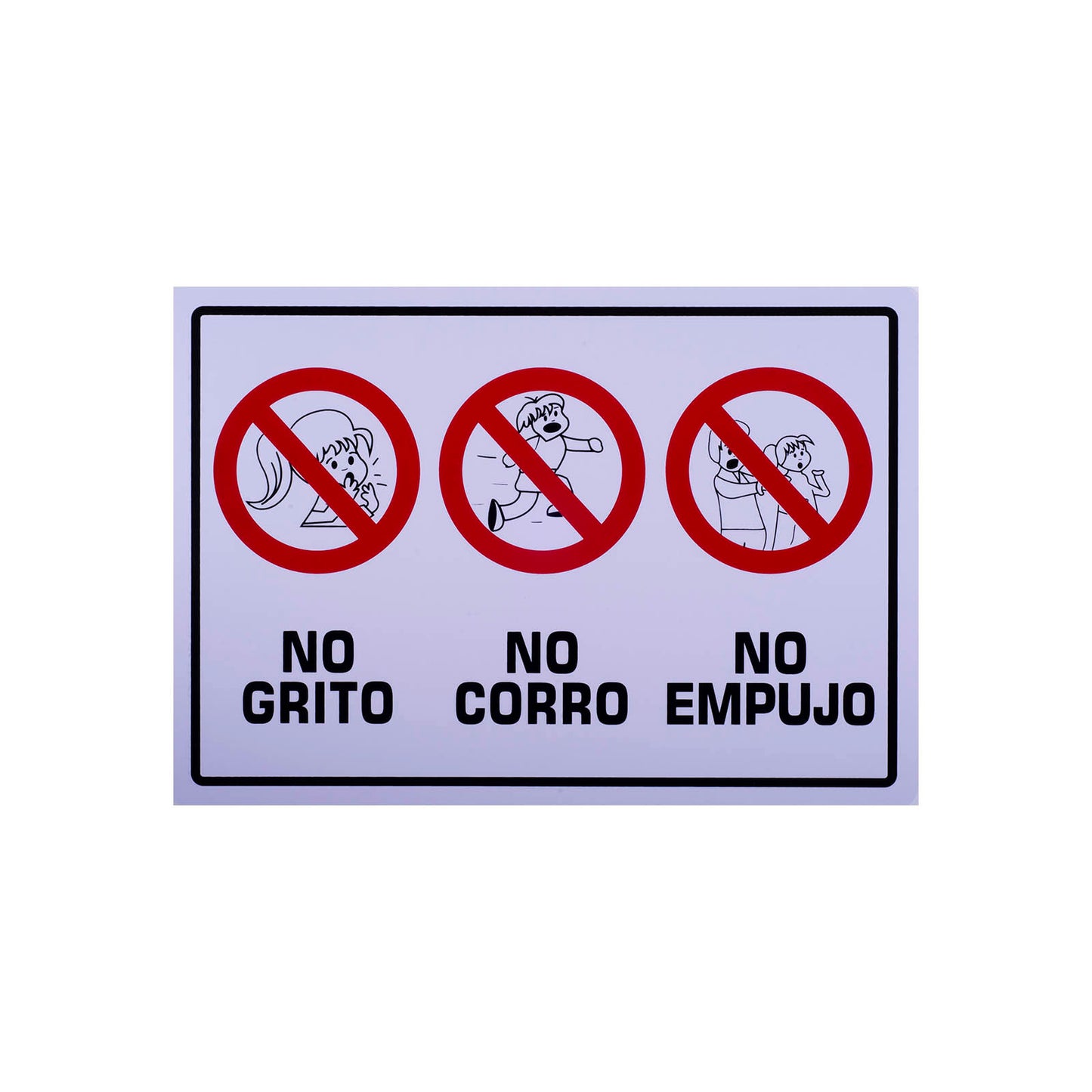 Señalamiento de Estireno No Grito, No Corro, No Empujo