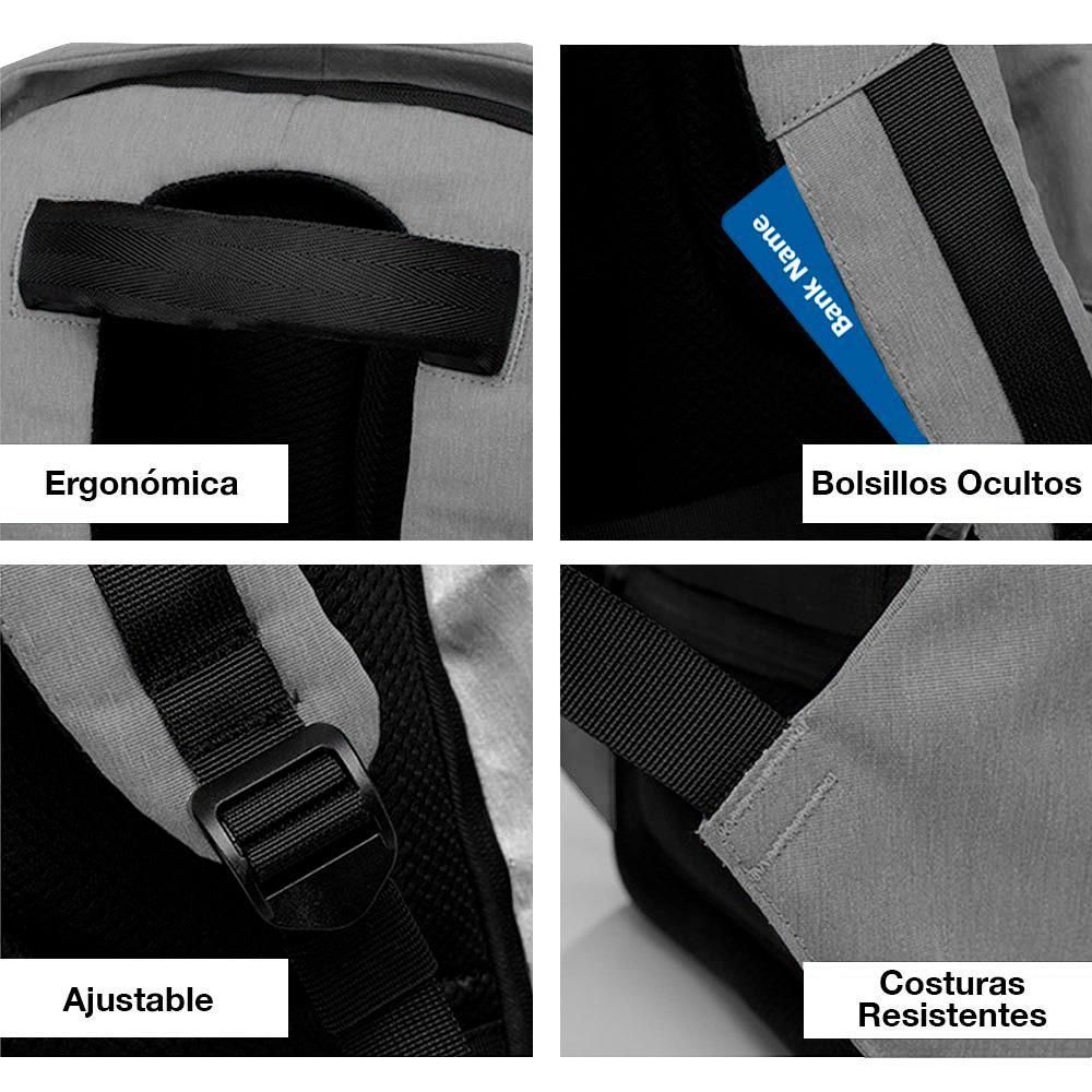 Mochila Antirrobo Impermeable, con Puerto USB Para Power Bank y Cierre de Protección Red Lemon