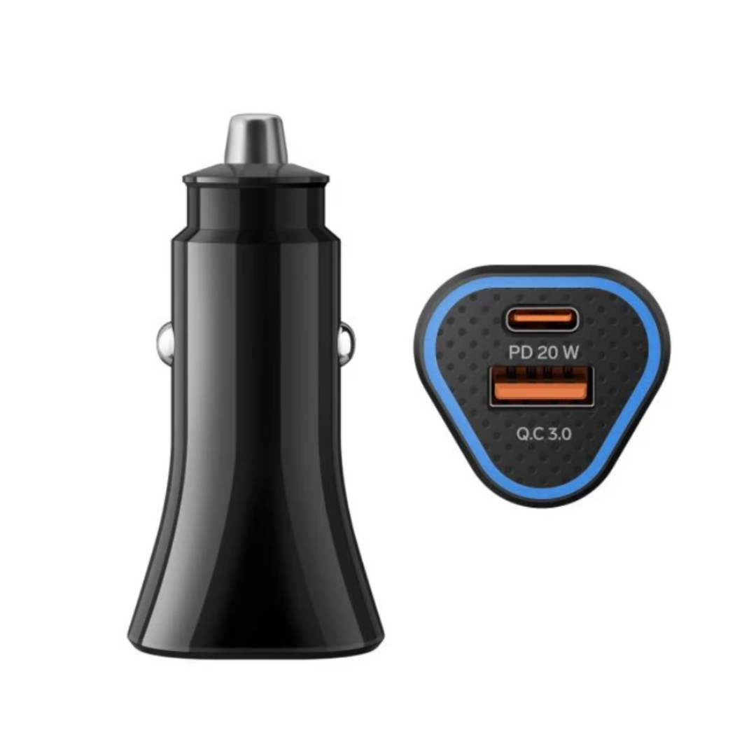 Cargador USB C PD 20 W / USB QC 18 W, para auto